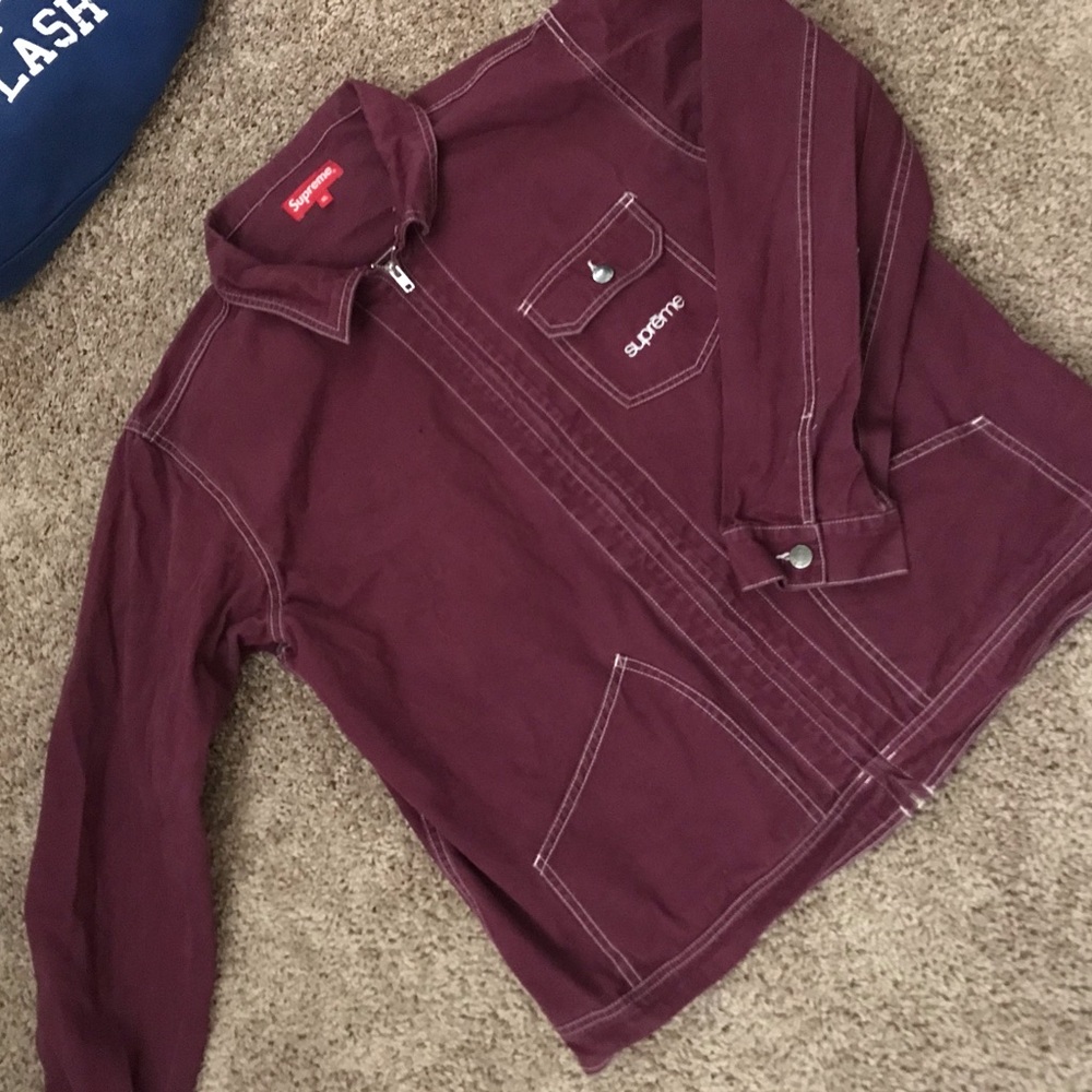 Supreme Burgundy Contrast Stitch Zip Up Jacket